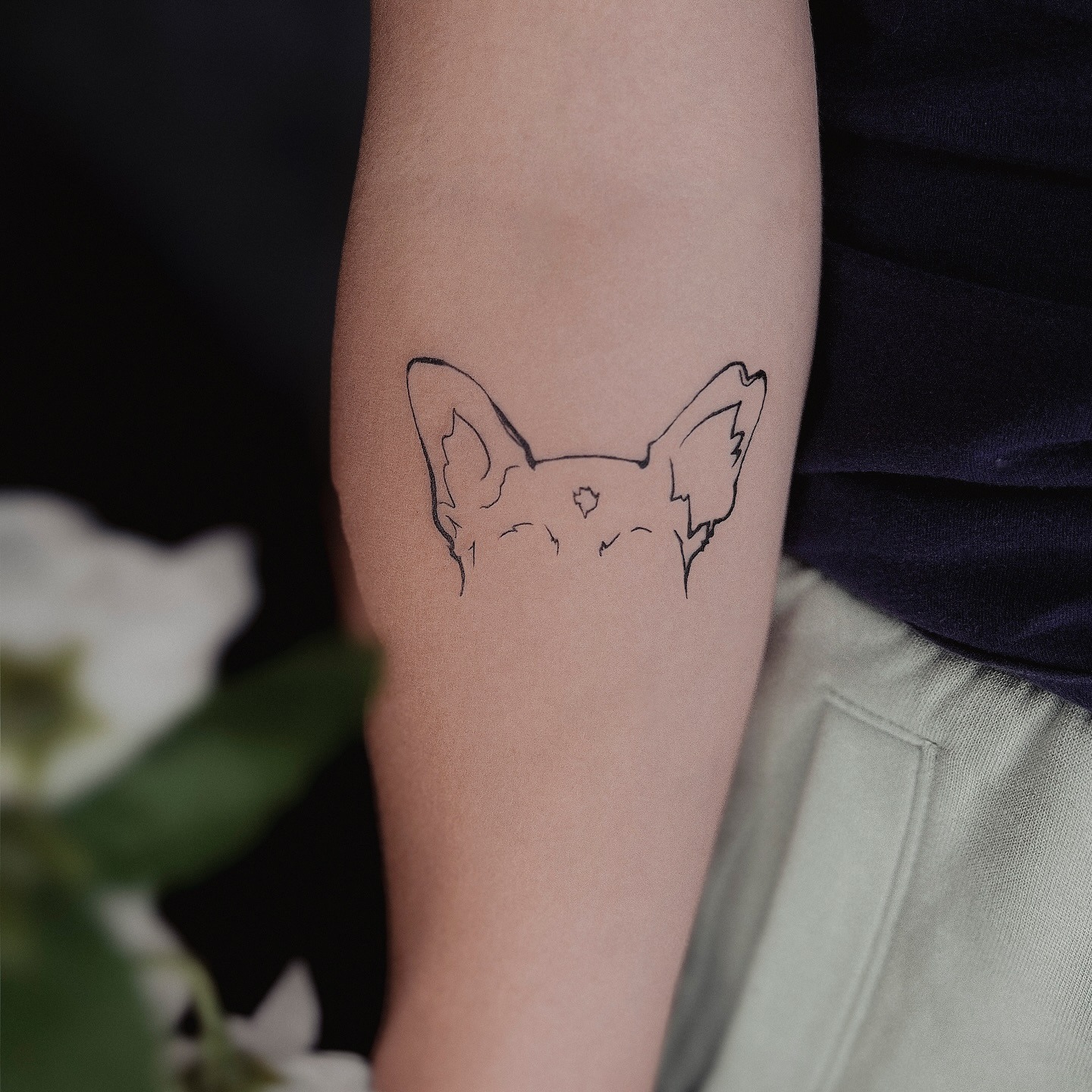 Dog Ear and Face Outline Tattoo Tattoo Design