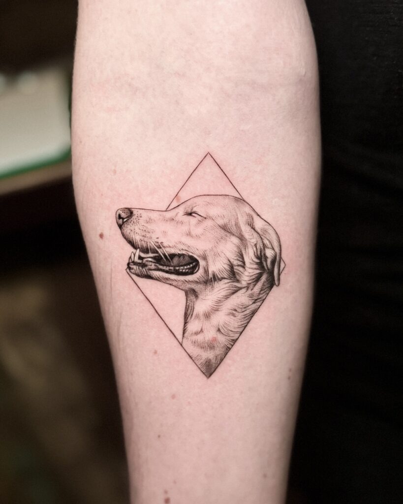 Elegant Dog Profile with Geometric Frame Tattoo Tattoo Design