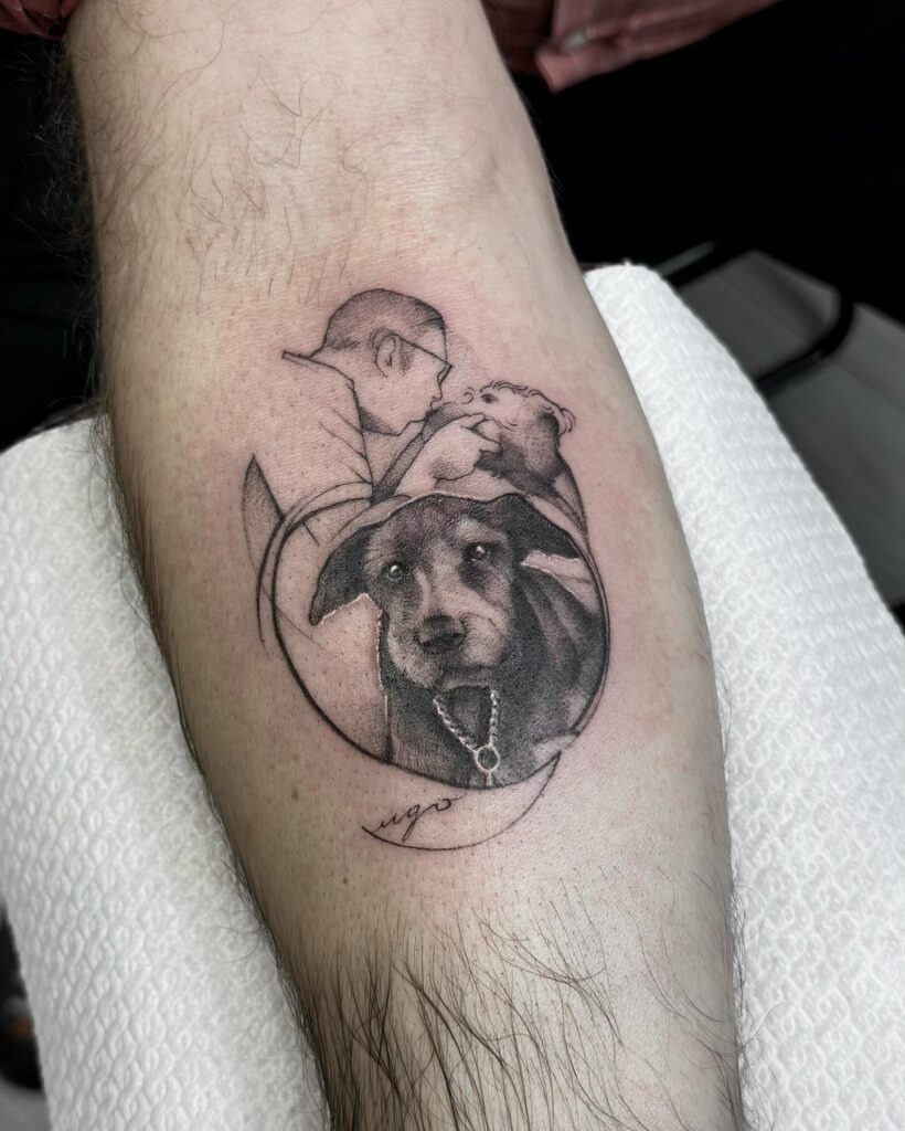 Floral Heart with Paw Print and Name Tattoo Tattoo Design