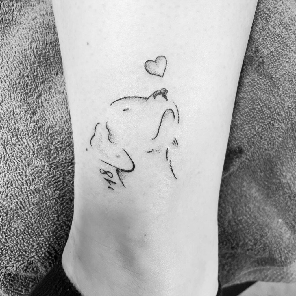 Floral Heart with Paw Prints and Name Tattoo Tattoo Design