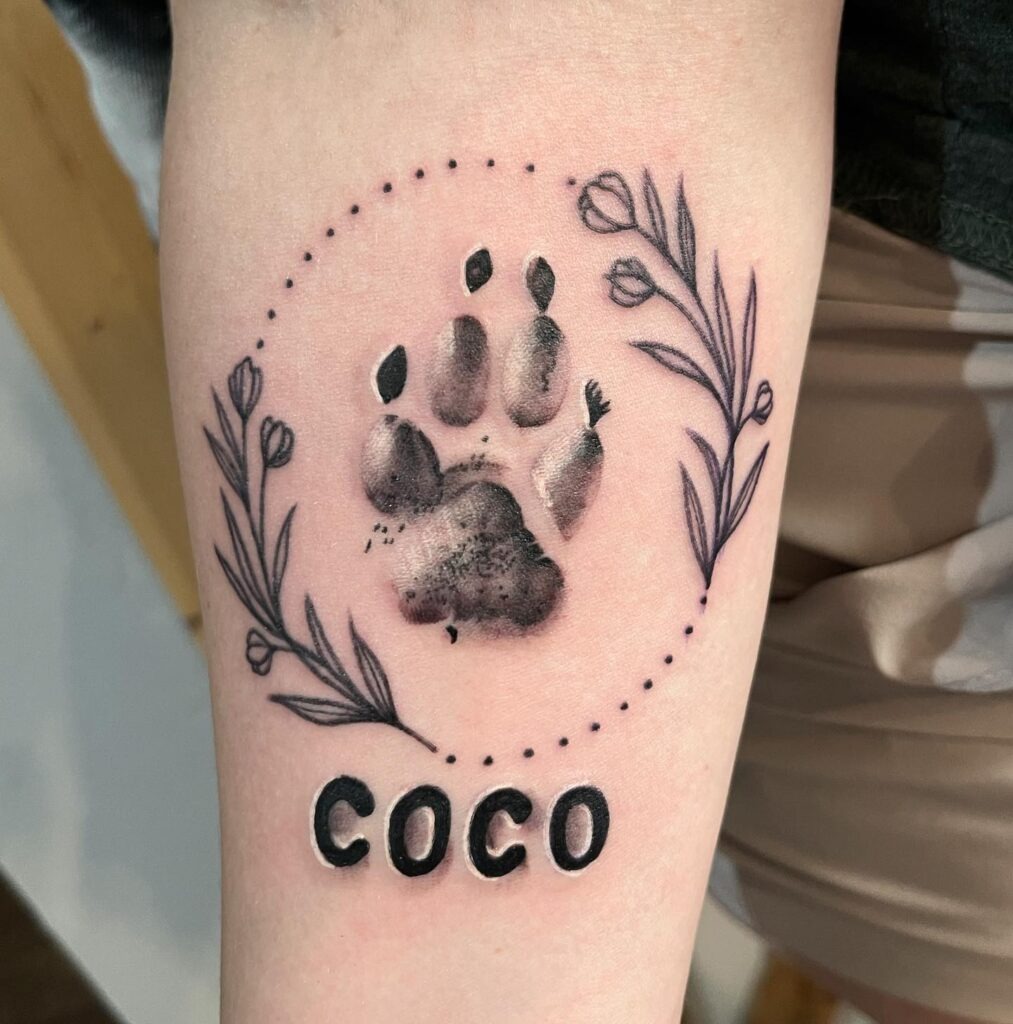 Half-Realistic and Half-Geometric Dog Tattoo Tattoo Design