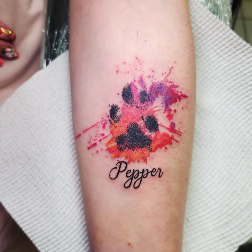 Memorial Paw Print with Name and Dates Tattoo Tattoo Design