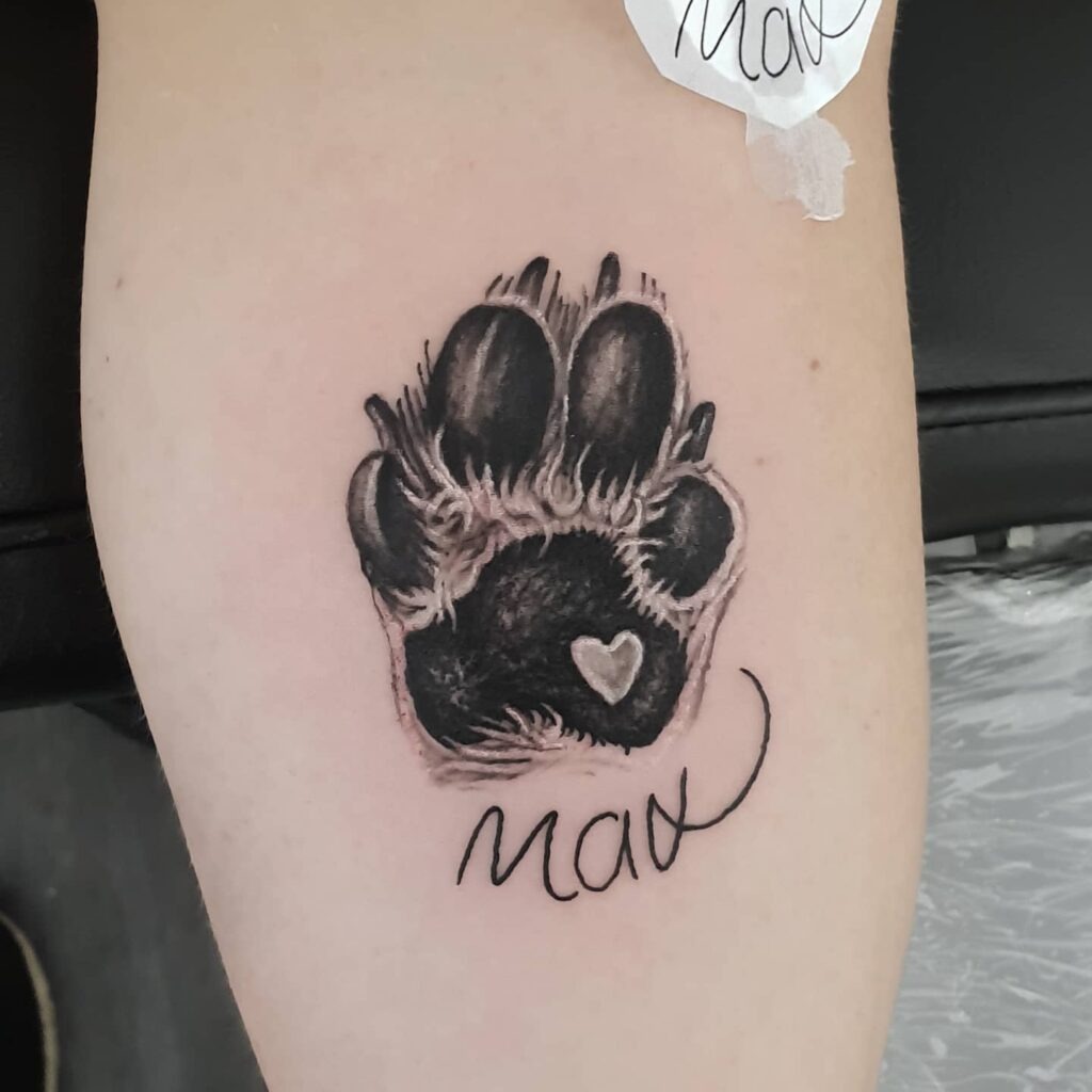 Paw Print with Heart and Name Tattoo Tattoo Design