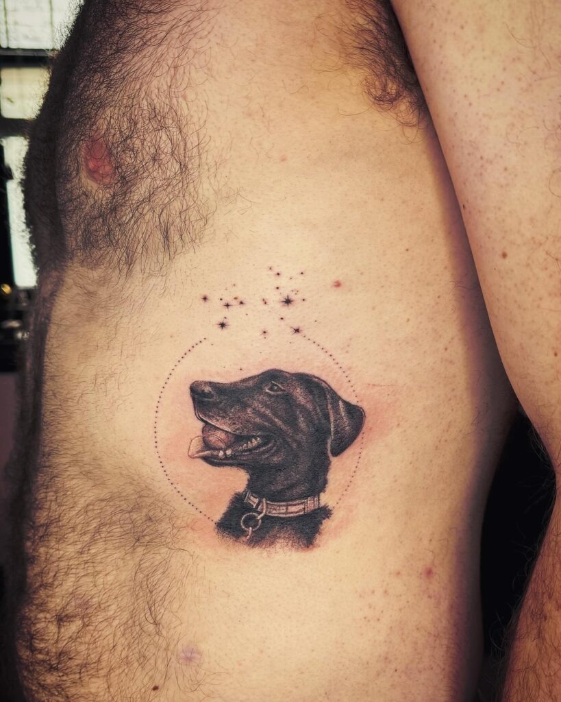 Realistic Dog Portrait with Geometric Frame Tattoo Tattoo Design