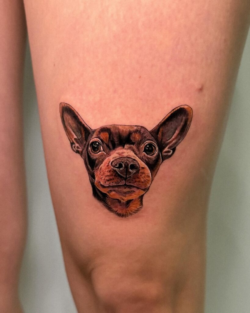 Stick Figure Girl with Dog and Heart Tattoo Tattoo Design