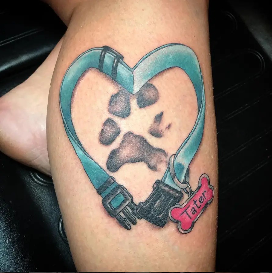 Heart-Shaped Paw Print with Collar Tattoo Design