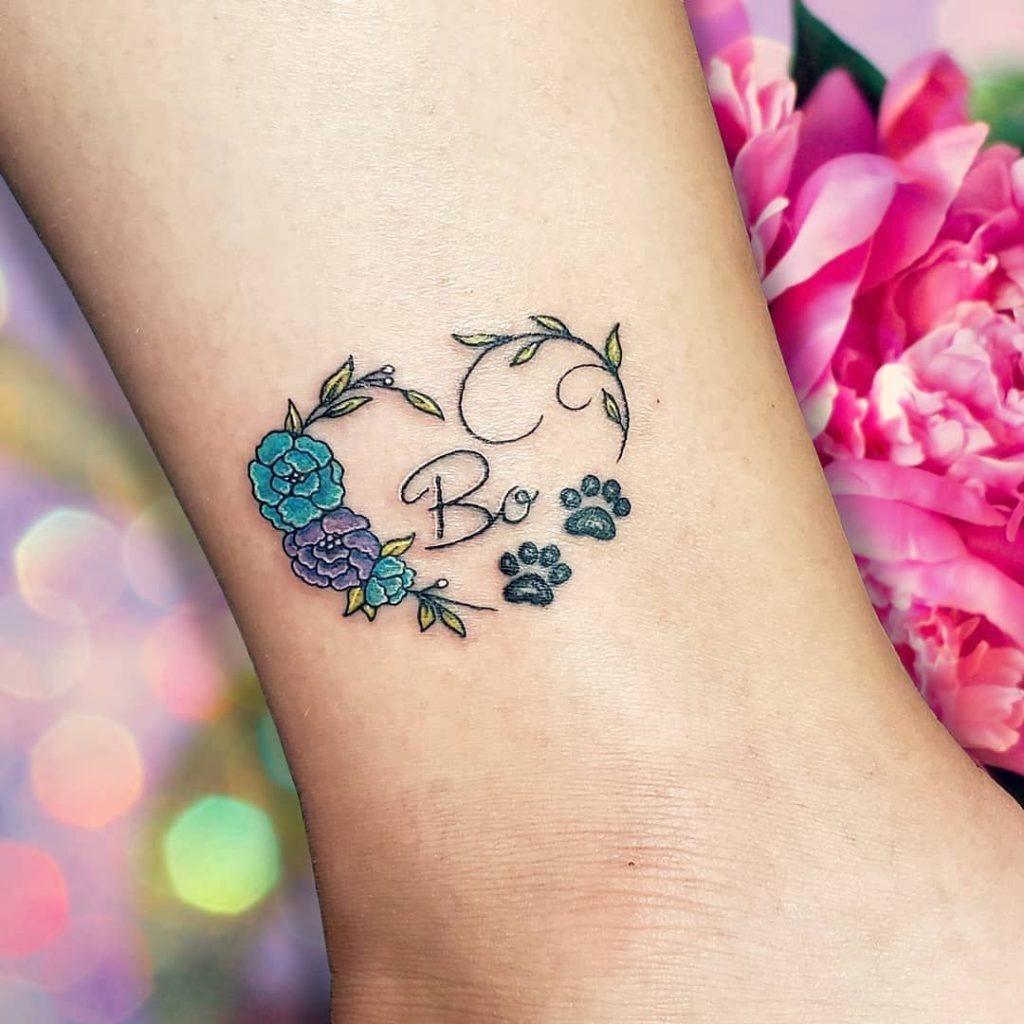 Memorial Paw Print with Dates Tattoo Design