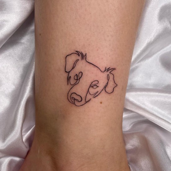 Realistic Dog Portrait with Flowers Tattoo Design