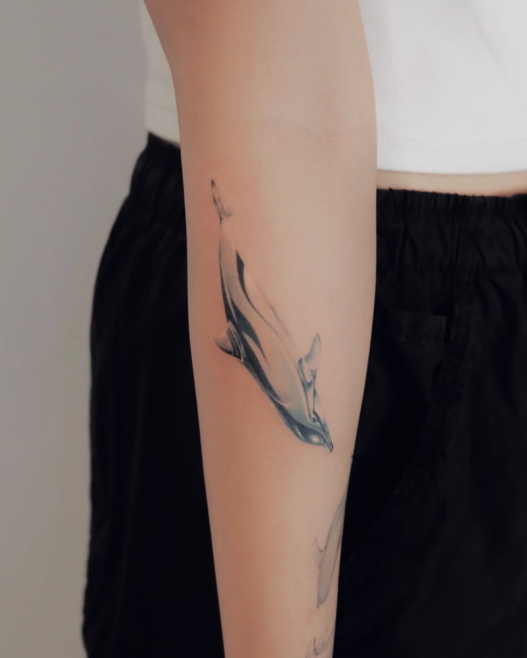 Realistic dolphin tattoo with creative elements Tattoo Design