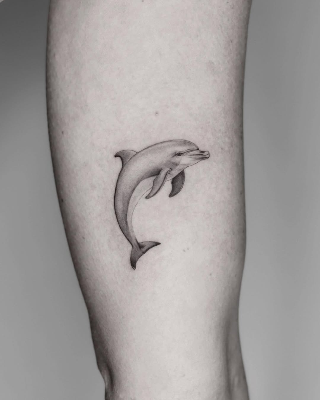Whimsical dolphin tattoo in circular watercolor design Tattoo Design