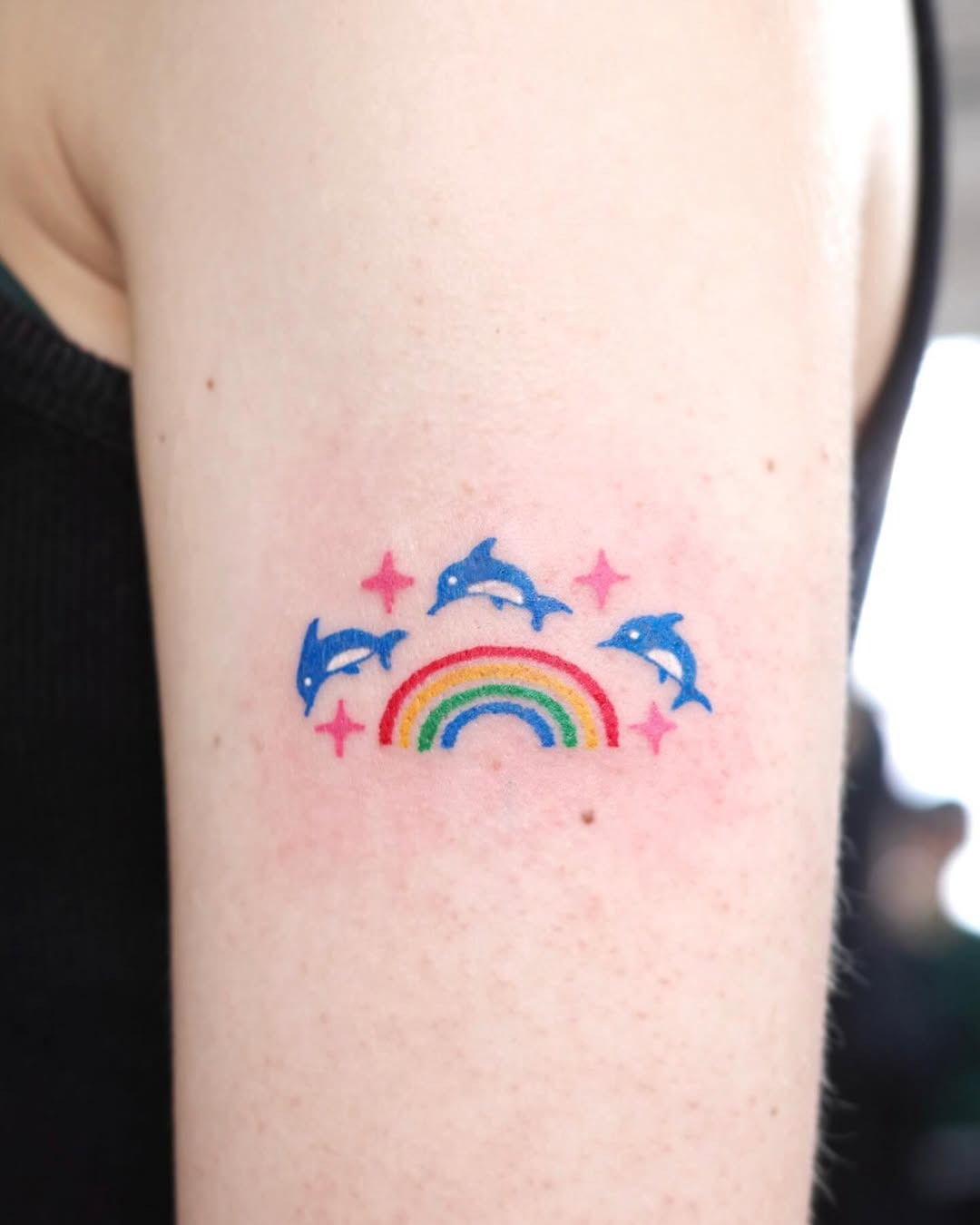 Whimsical dolphin tattoo with star accents Tattoo Design