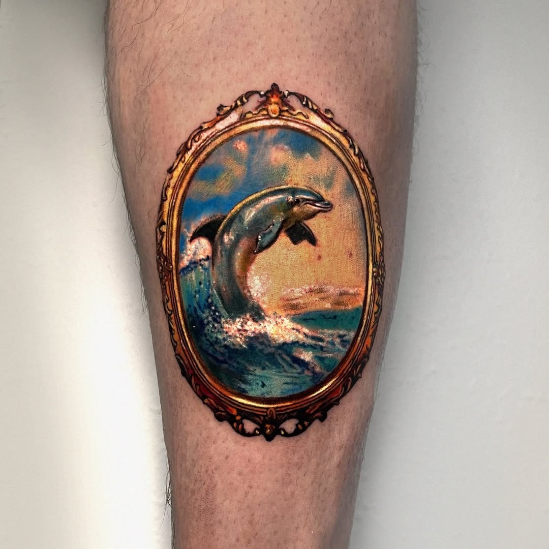 Whimsical dolphins in a playful embrace Tattoo Design