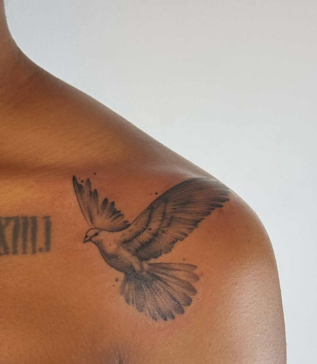 Elegant dove tattoo with flowing wings. Tattoo Design
