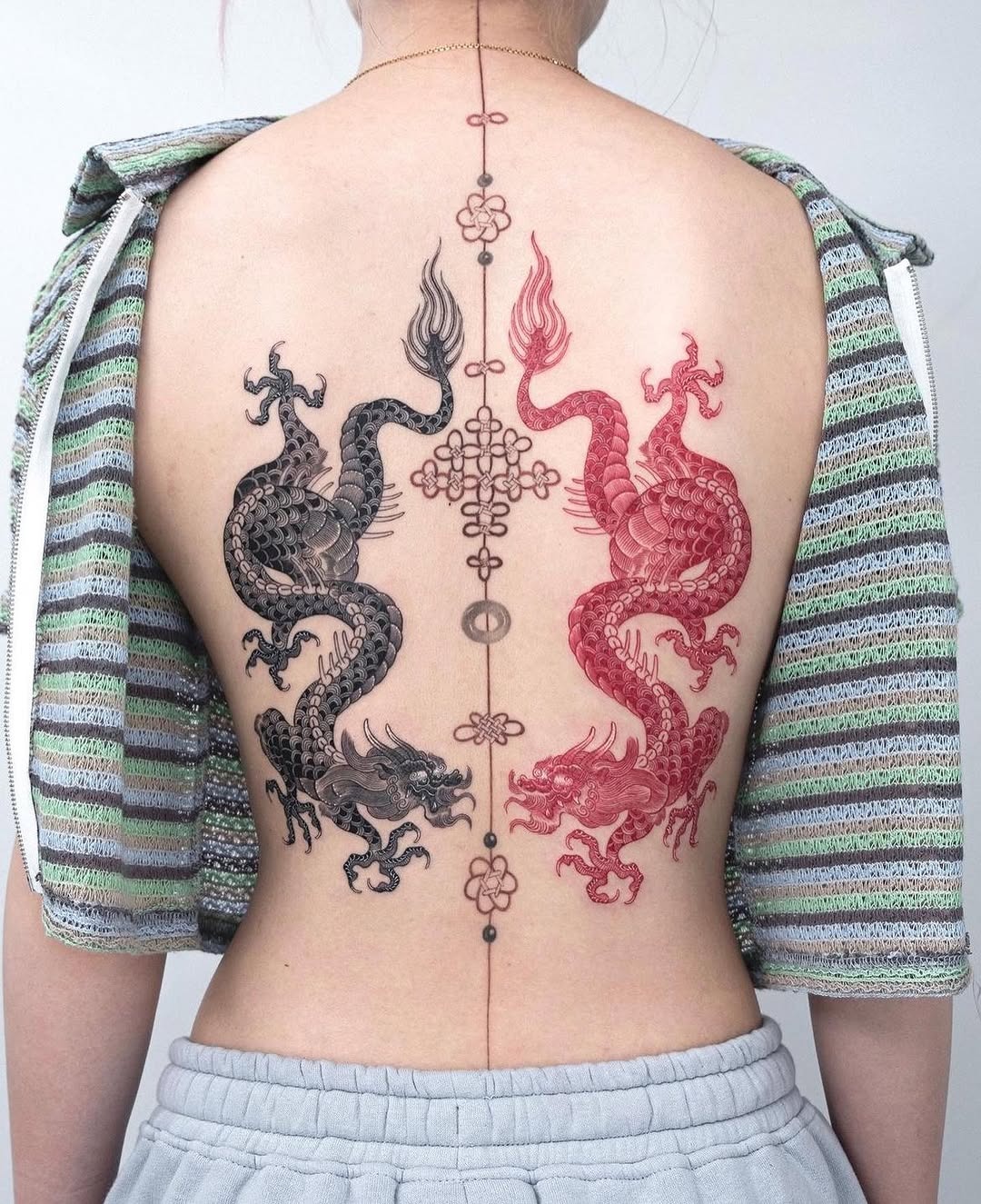 Stunning symmetrical dragon tattoo design on back Tattoo Design