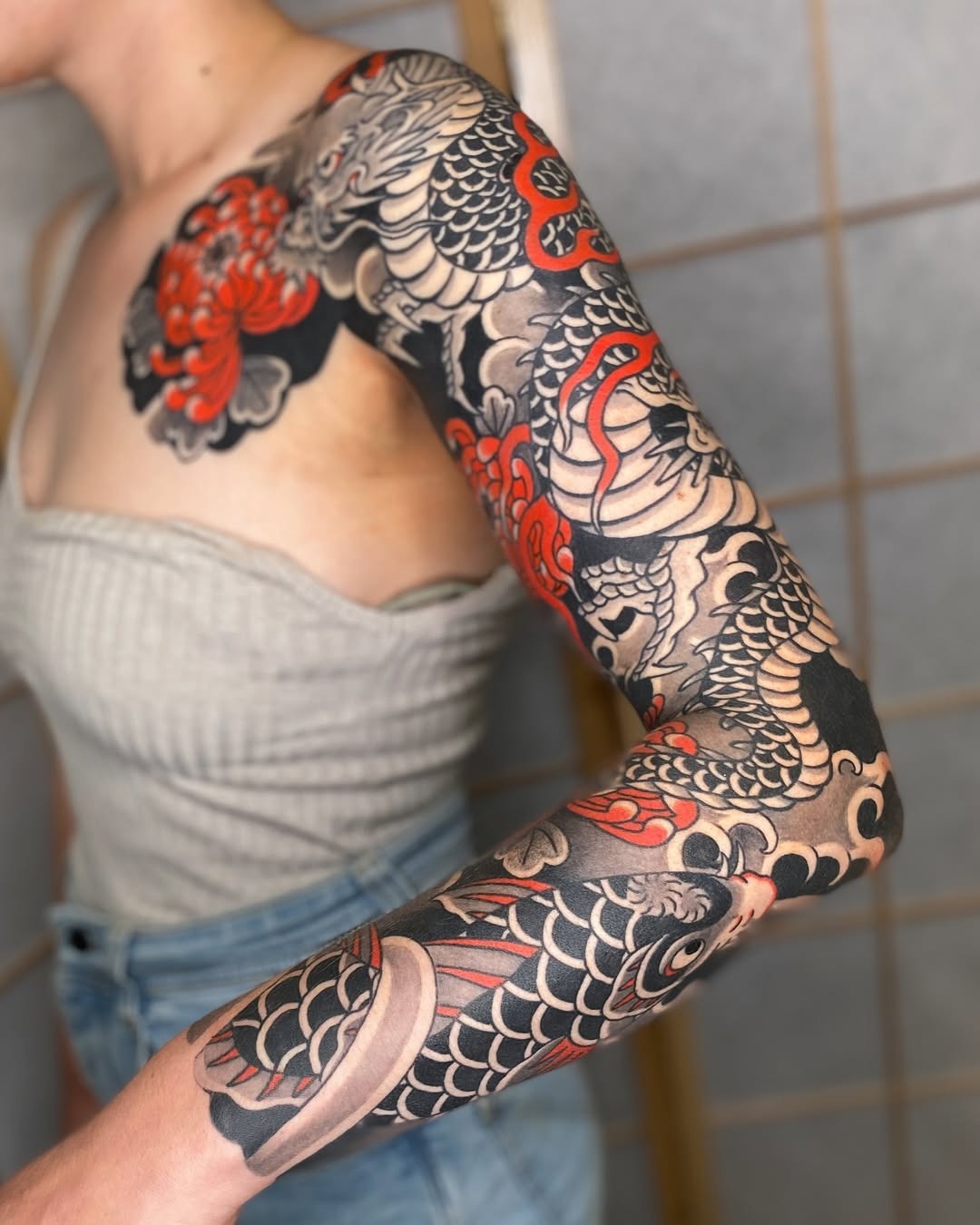 Vibrant Dragon Full Sleeve Tattoo Inspiration Tattoo Design
