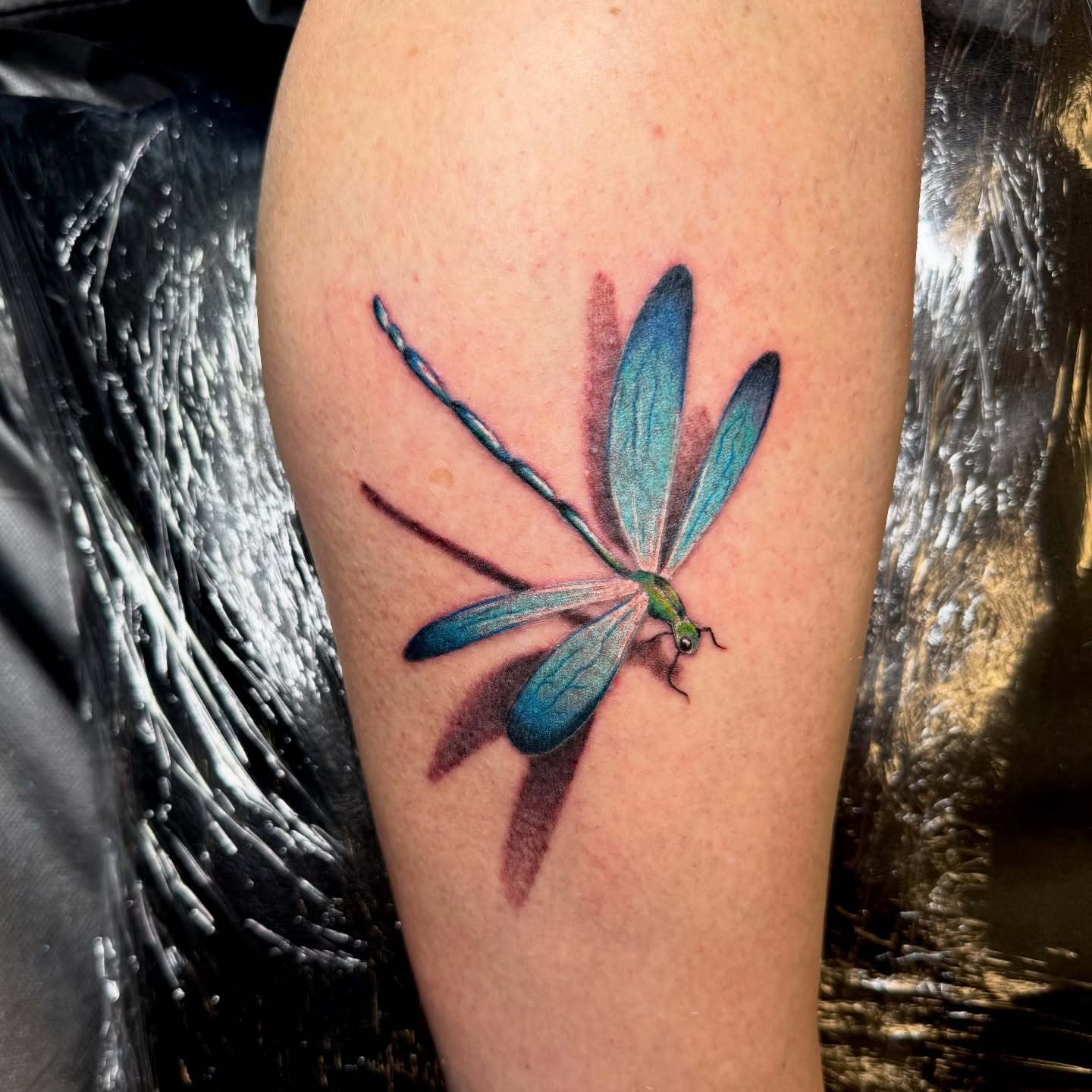 Blue Dragonfly Tattoo With Shadow Effect Tattoo Design