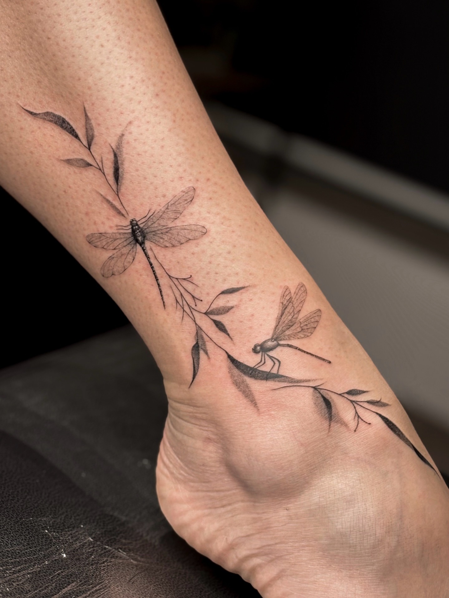 Dragonflies on Botanical Branch Tattoo Tattoo Design