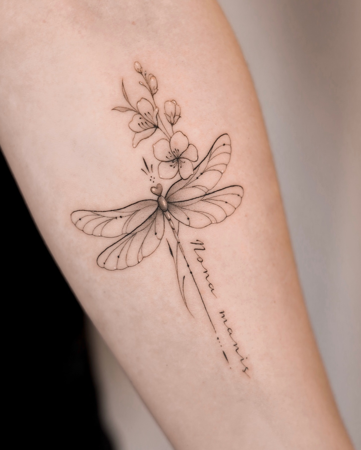 Dragonfly and Blossom Memorial Tattoo Tattoo Design
