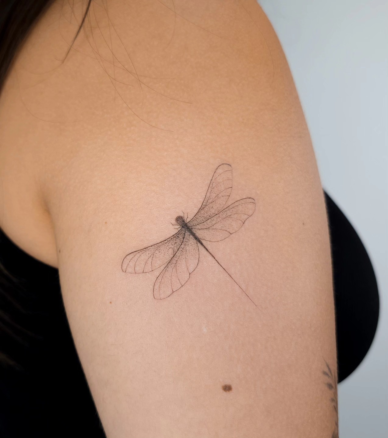 Fine Line Dragonfly Silhouette Tattoo Tattoo Design
