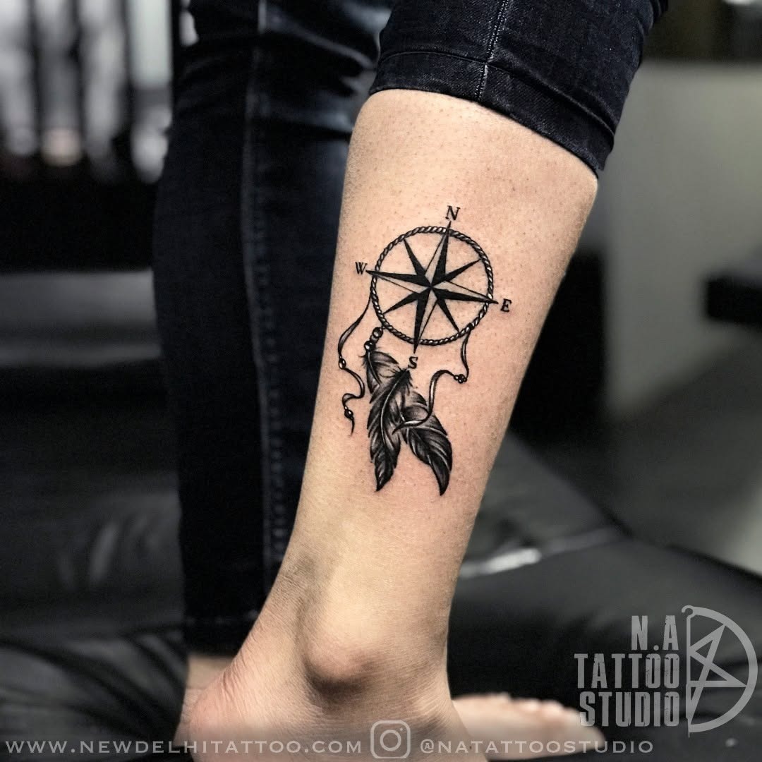 A fusion of compass and dreamcatcher art Tattoo Design