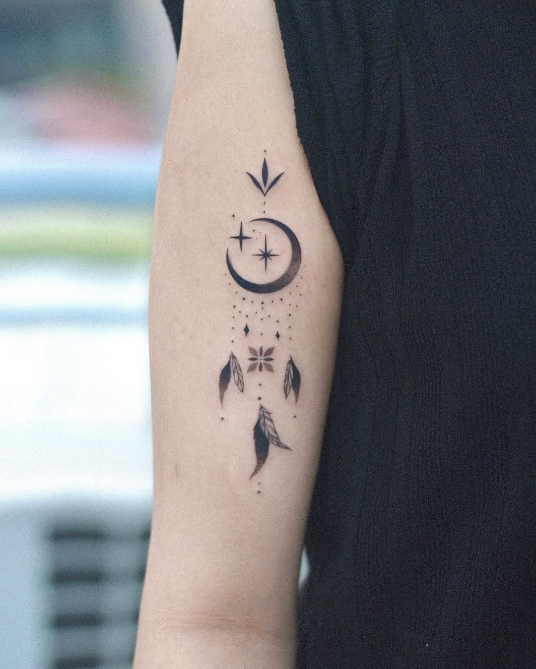 Elegant black and white dreamcatcher tattoo design Tattoo Design
