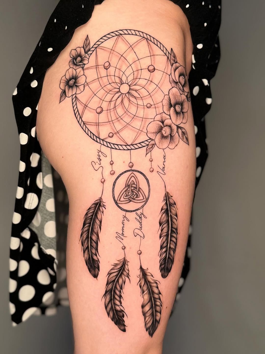 Elegant black ink dreamcatcher tattoo design Tattoo Design
