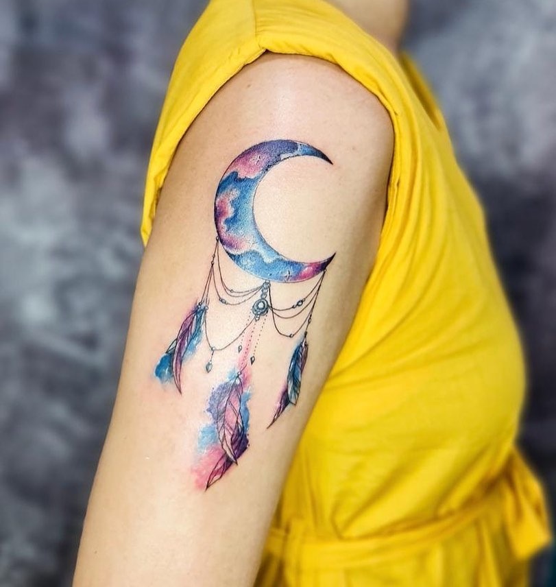 Stunning crescent moon dreamcatcher tattoo design Tattoo Design