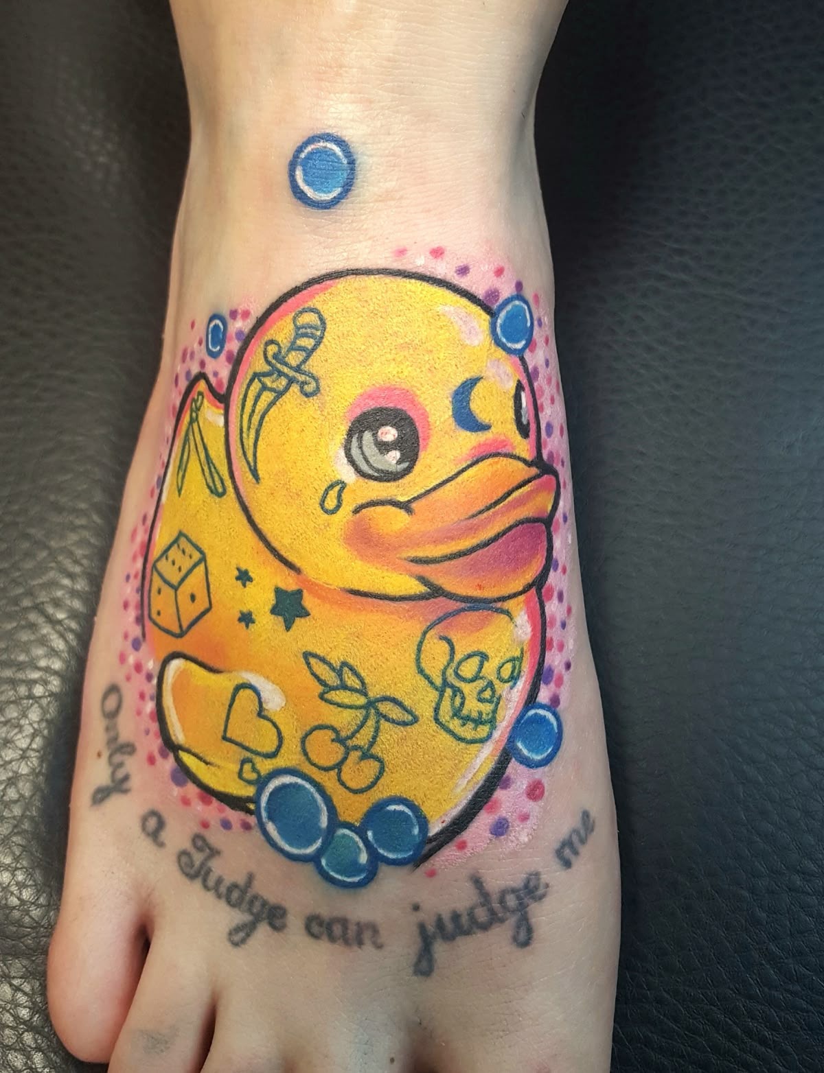Bold Graphic Rubber Duck Statement Tattoo Design