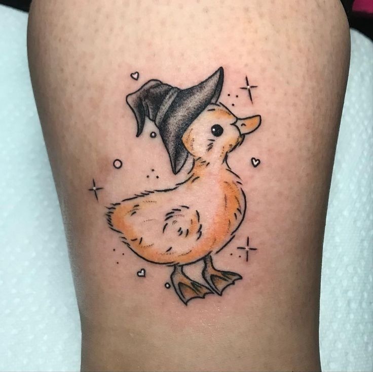 Cute Witchy Duck Tattoo Design