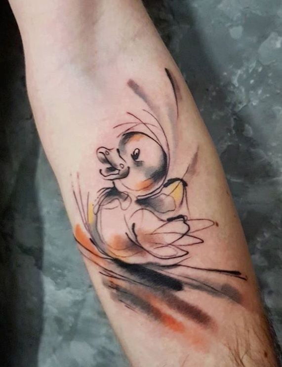 Expressive Watercolor Duck Sketch Tattoo Design