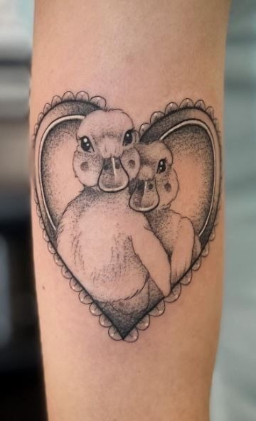 Matching Heart Duck Duo Tattoo Design