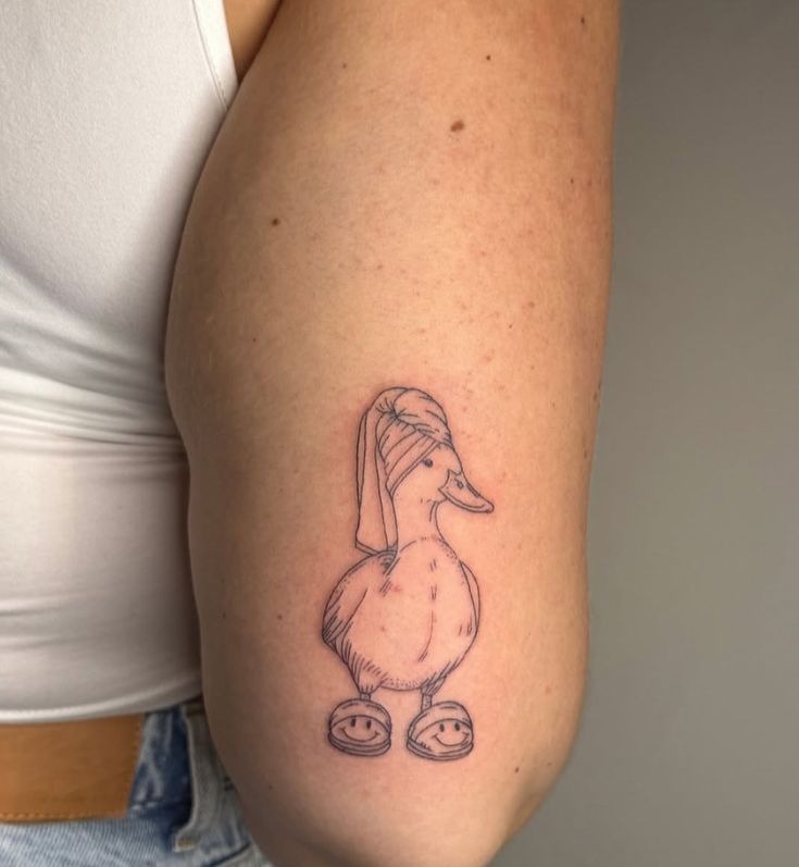 Minimalist Fine Line Duck Sketch Tattoo Design