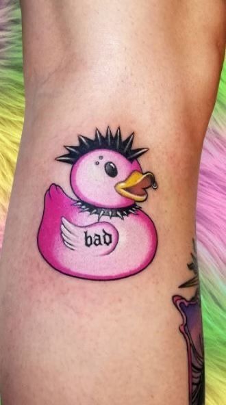 Pink Punk Rubber Duck Tattoo Design