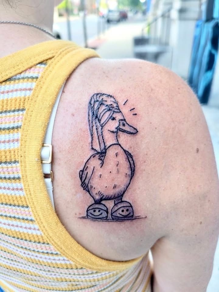 Playful Sketch Duck with Slippers Tattoo Design