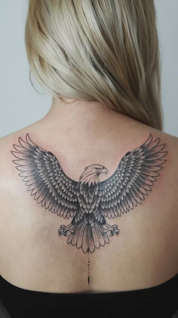 Bold Spread Eagle on Upper Back Tattoo Design