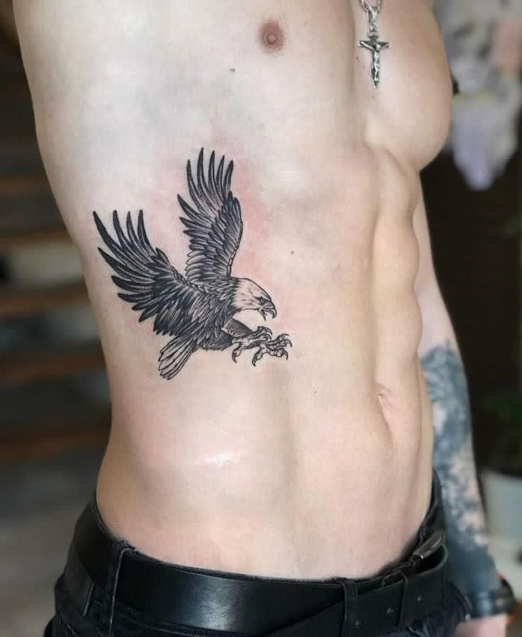 Classic Eagle in Attack Pose on Side Tattoo Design