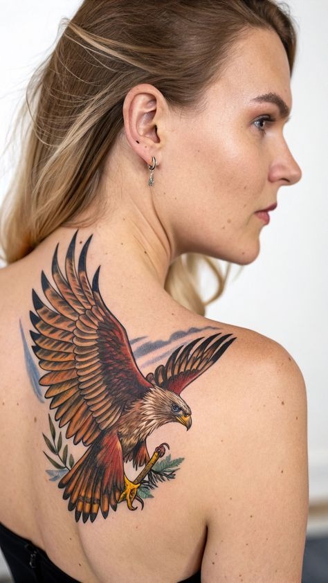 Colorful American Eagle Back Tattoo Tattoo Design