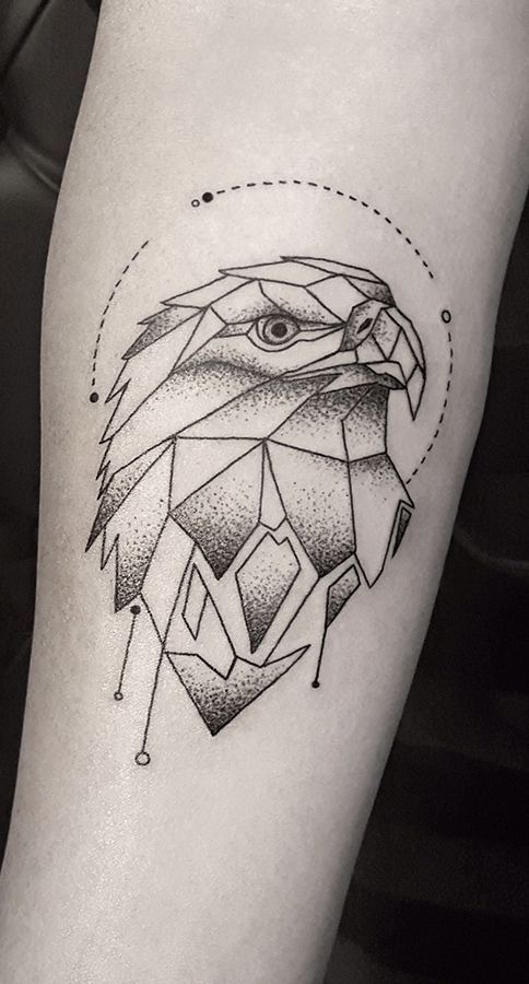 Geometric Dotwork Eagle Head Tattoo Design