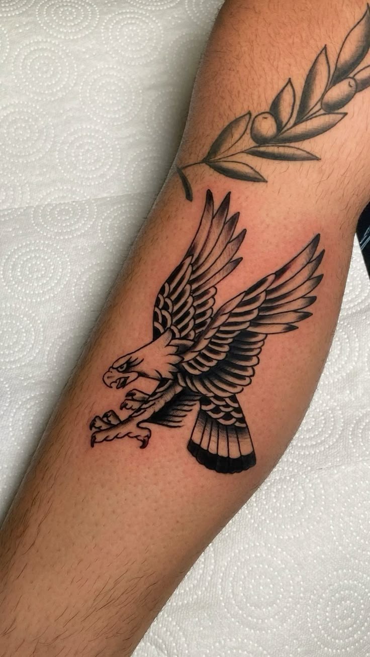 Neo-Traditional Eagle on Calf Tattoo Design
