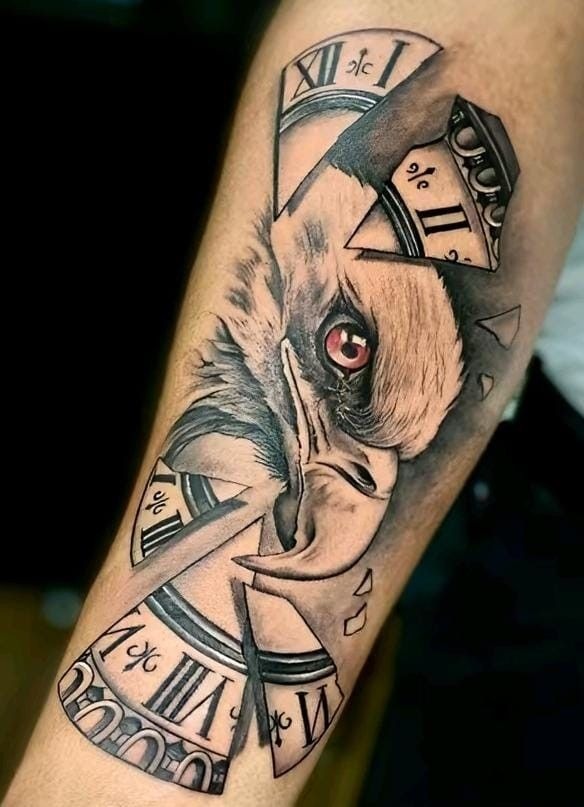 Shattered Clock and Eagle Eye Tattoo Tattoo Design