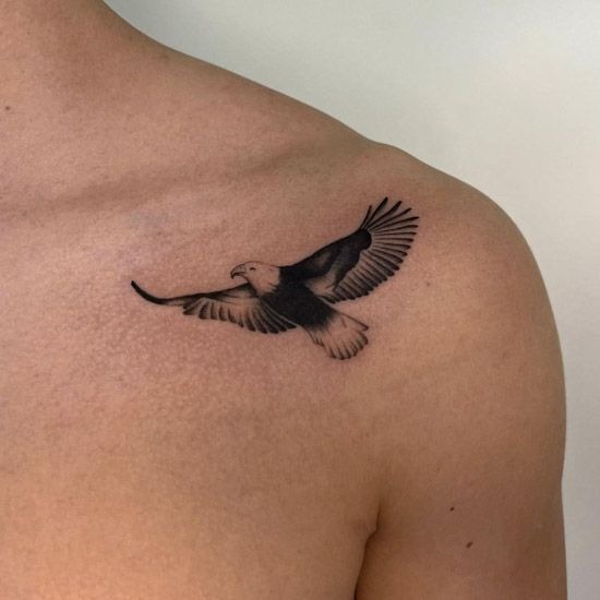 Small Flying Eagle on Collarbone Tattoo Design