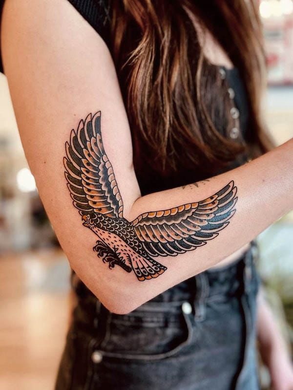 Vintage Traditional Eagle on Outer Arm Tattoo Design