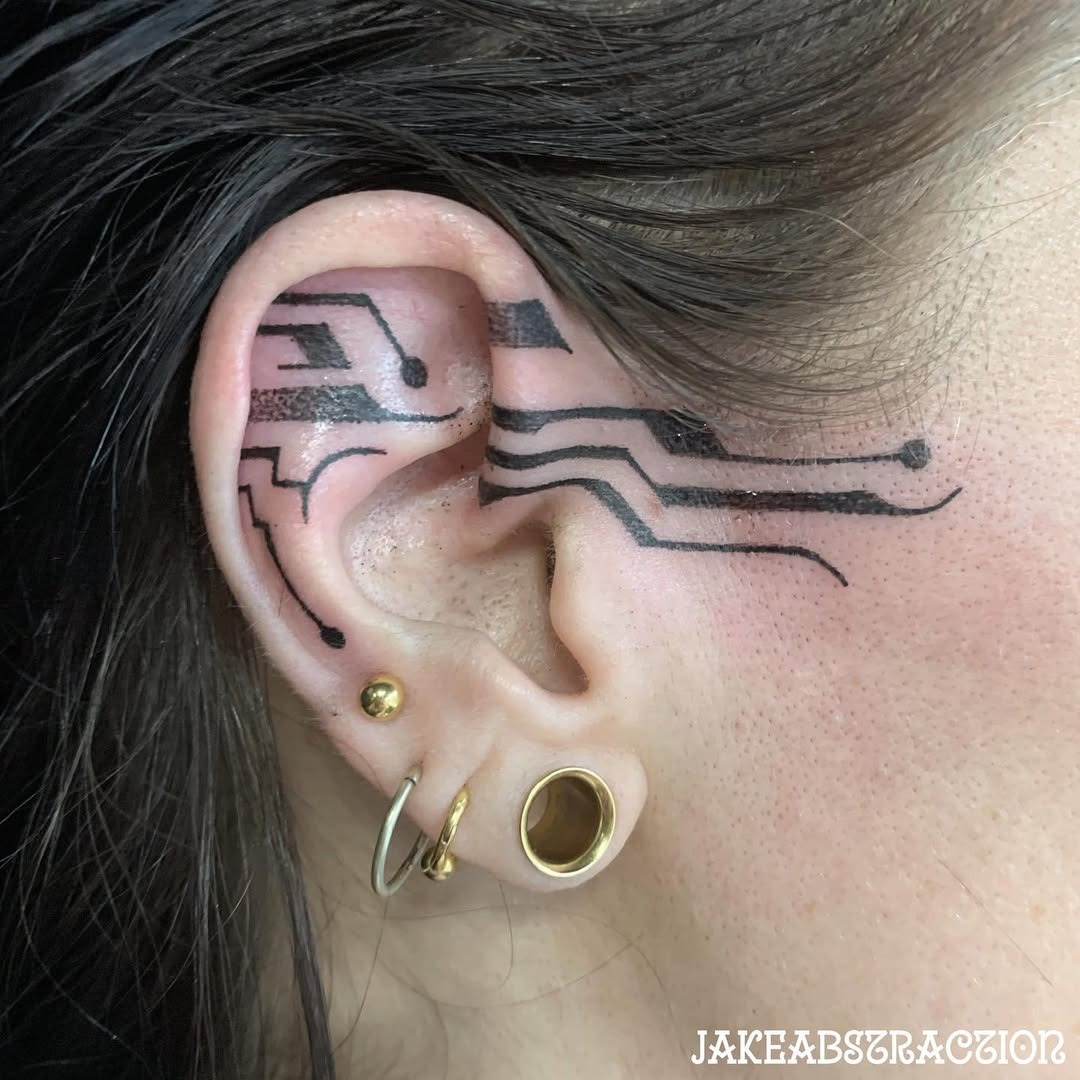 Abstract geometric ear tattoo with clean lines Tattoo Design