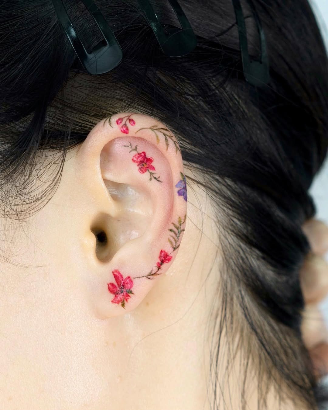 Delicate Floral Ear Tattoos for Nature Lovers Tattoo Design