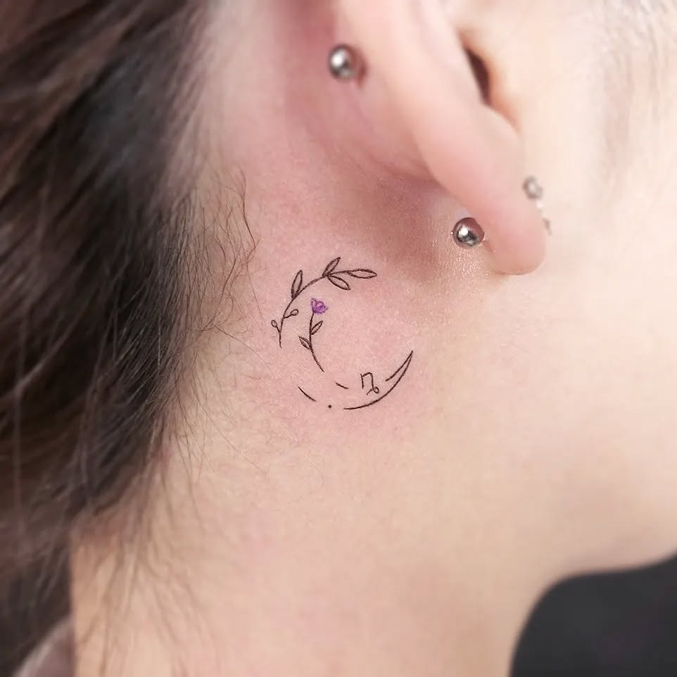 Elegant Floral Design Behind the Ear Tattoo Design