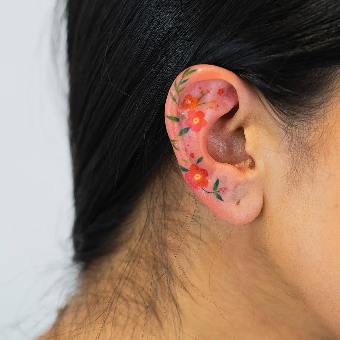 Elegant floral ear tattoo Piece for uniqueness Tattoo Design