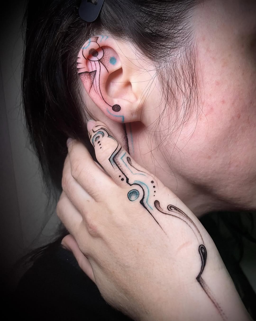 Modern abstract ear tattoo art inspiration Tattoo Design