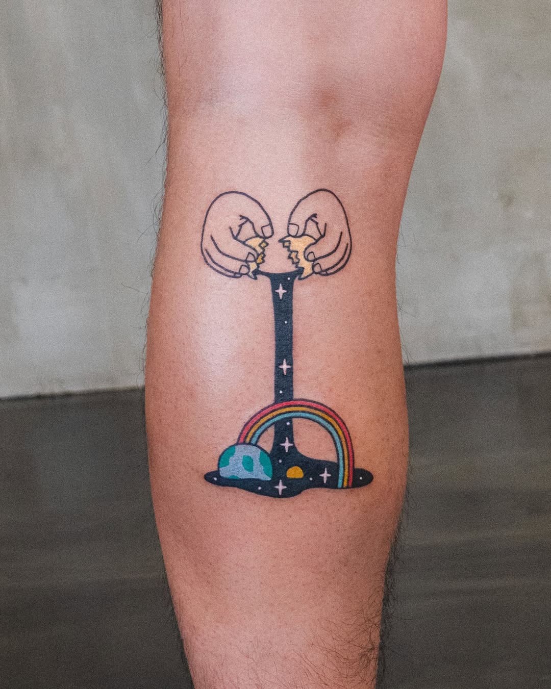 A cosmic blend of hands and earth imagery Tattoo Design