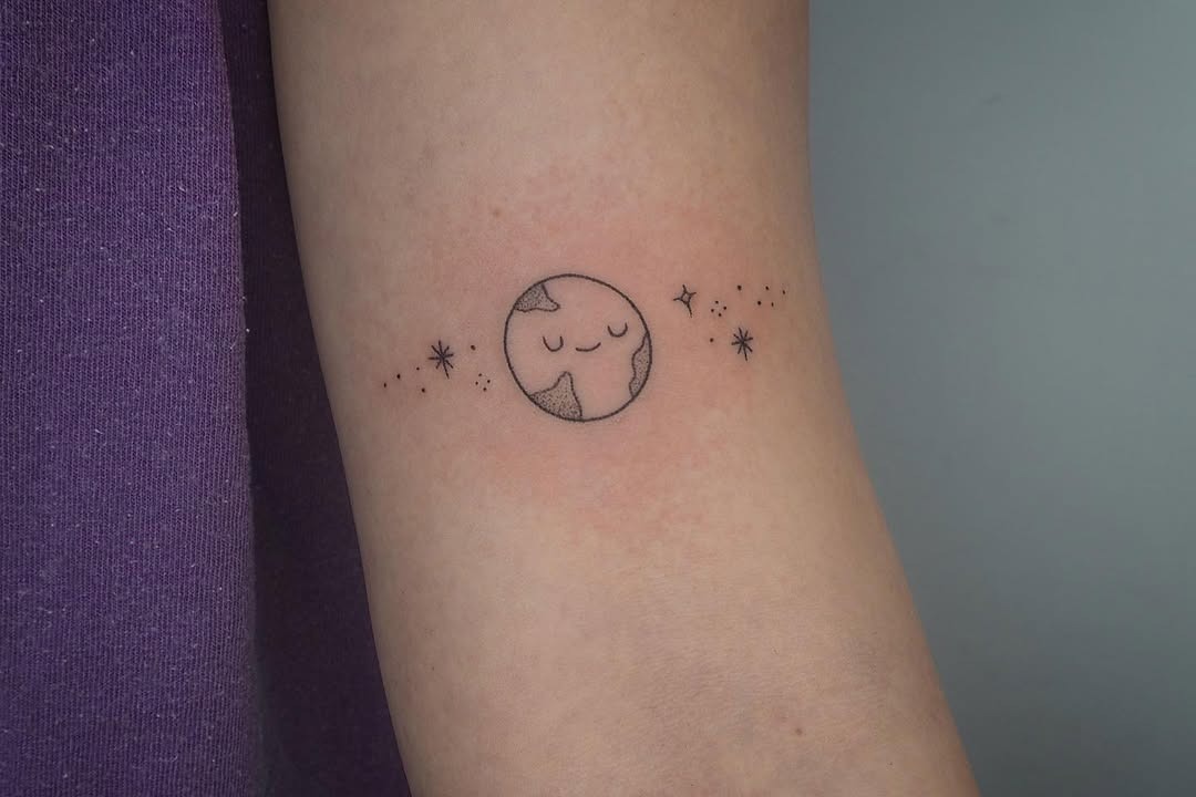 Charming Earth Tattoo with Stars Design Tattoo Design
