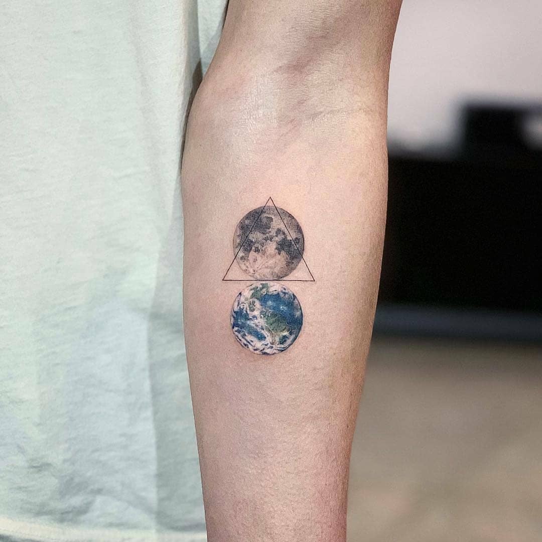 Geometric Earth and Moon Tattoo Design Tattoo Design